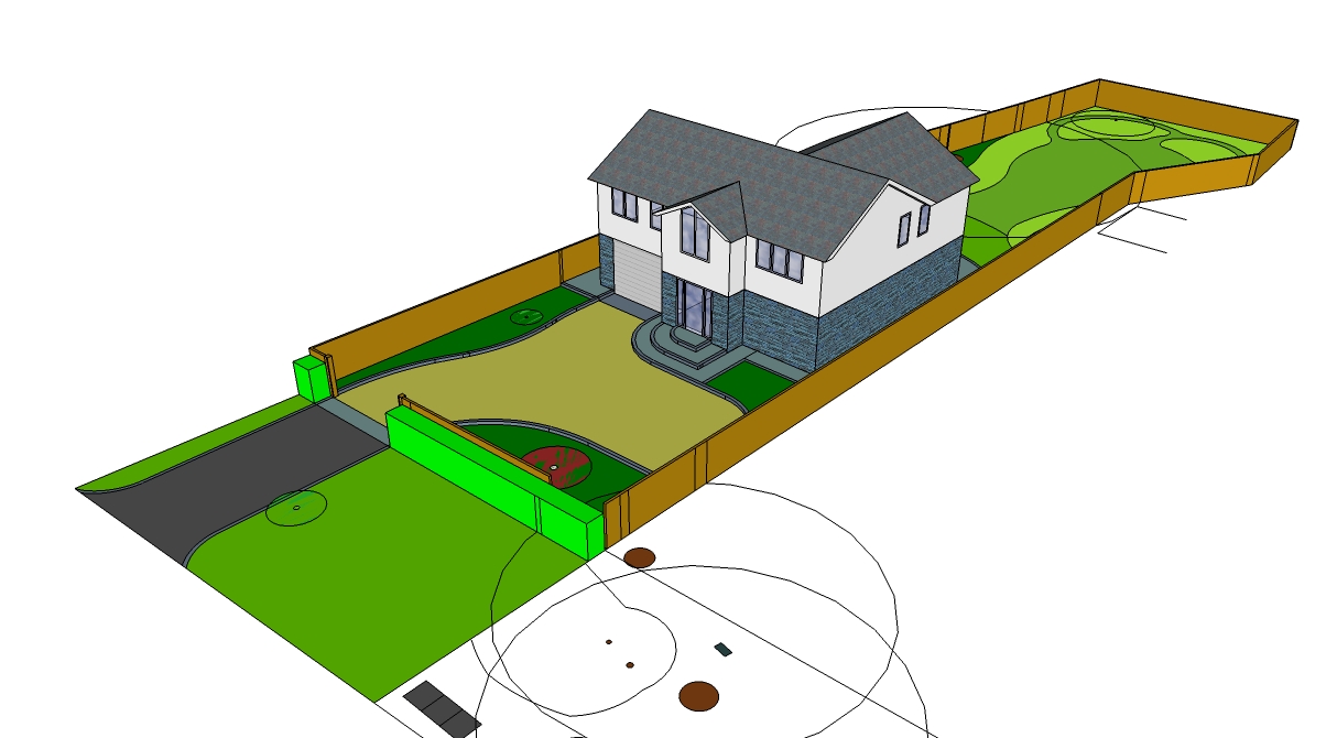 CAD visualisation of new build house and garden